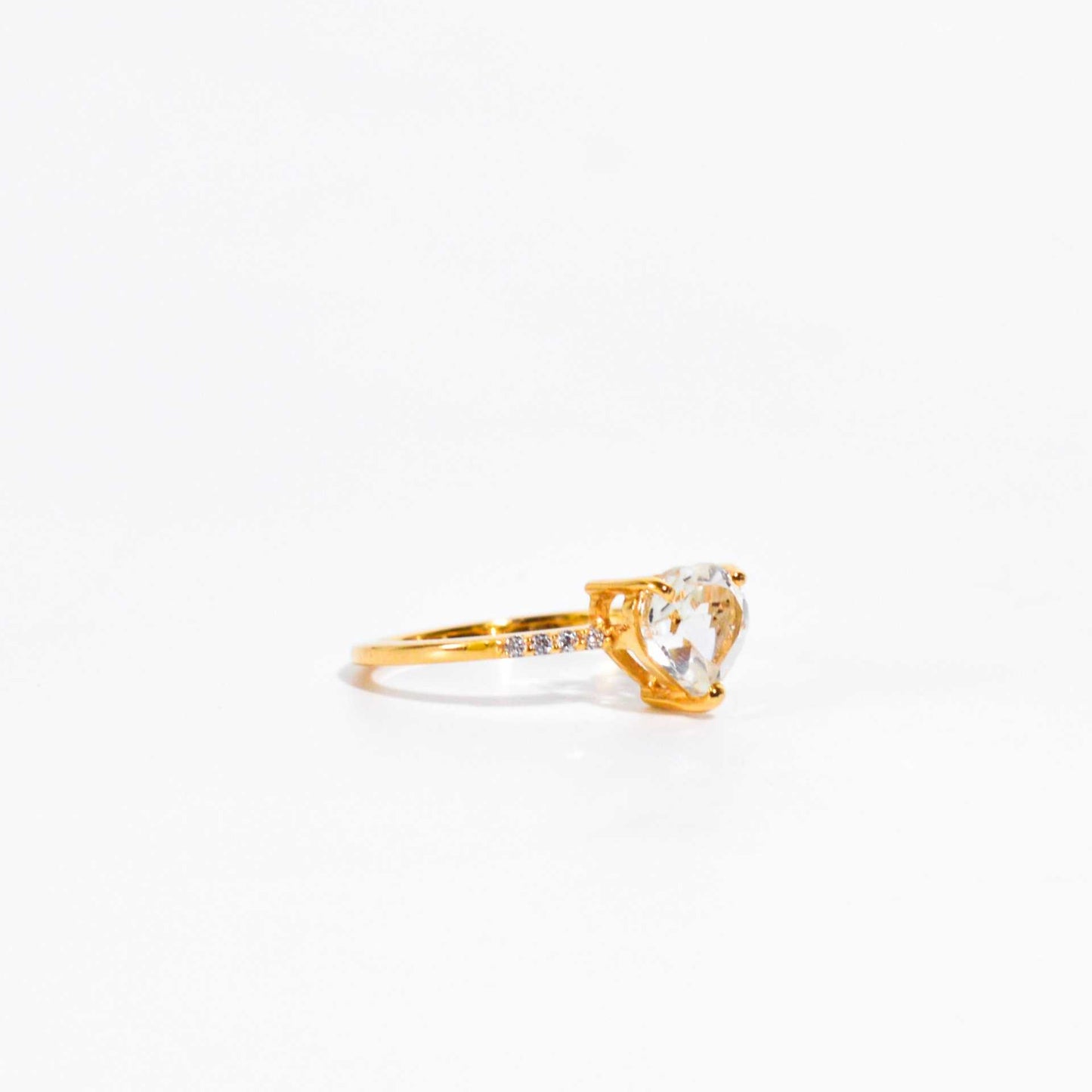 7 mm Heart cut White Topaz with Cz band Yellow gold plated Ring