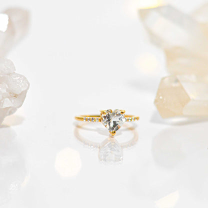 7 mm Heart cut White Topaz with Cz band Yellow gold plated Ring