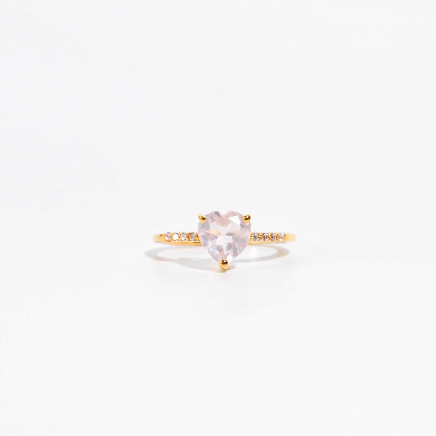 7 mm Heart cut Rose Quartz with Cz band Yellow gold plated Ring