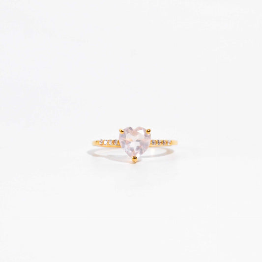 7 mm Heart cut Rose Quartz with Cz band Yellow gold plated Ring