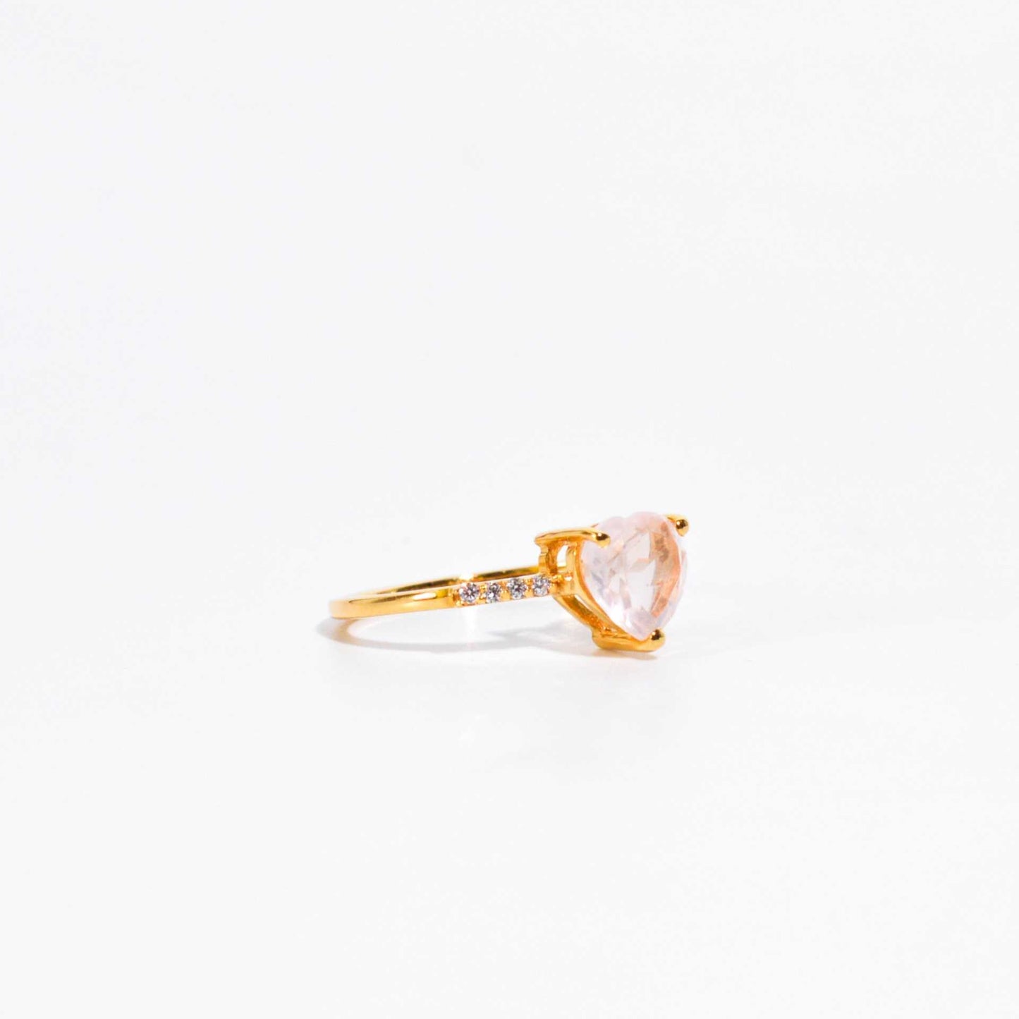 7 mm Heart cut Rose Quartz with Cz band Yellow gold plated Ring