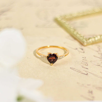 7 mm Heart cut Red Garnet with Cz band Yellow gold plated Ring