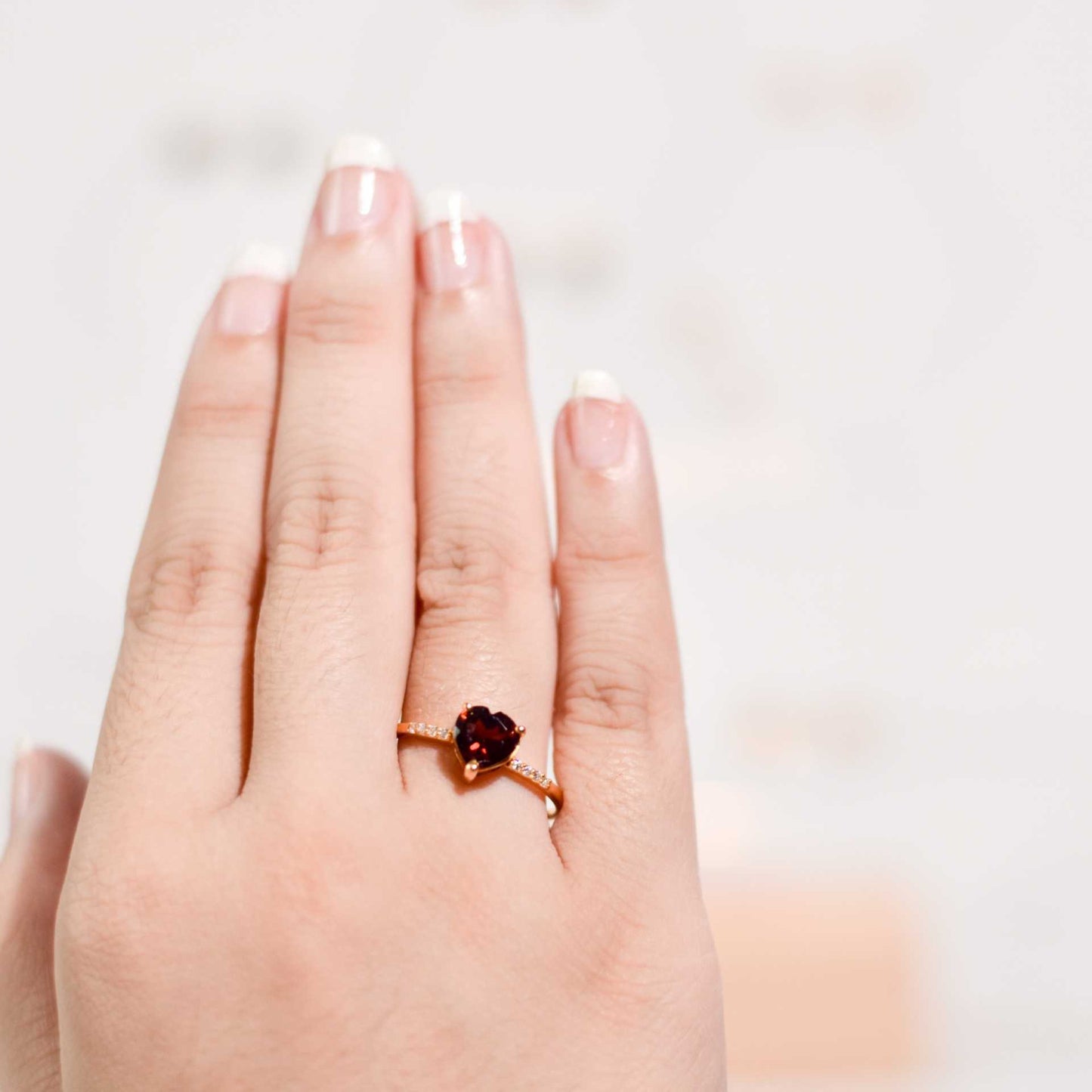 7 mm Heart cut Red Garnet with Cz band Yellow gold plated Ring