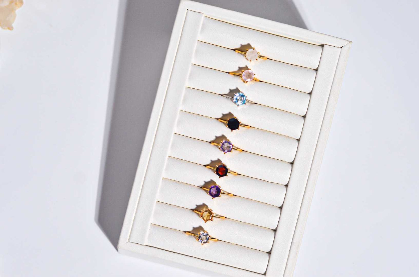 7 mm Hexagon cut Pink Amethyst Yellow gold plated Ring