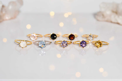 7 mm Hexagon cut Pink Amethyst Yellow gold plated Ring