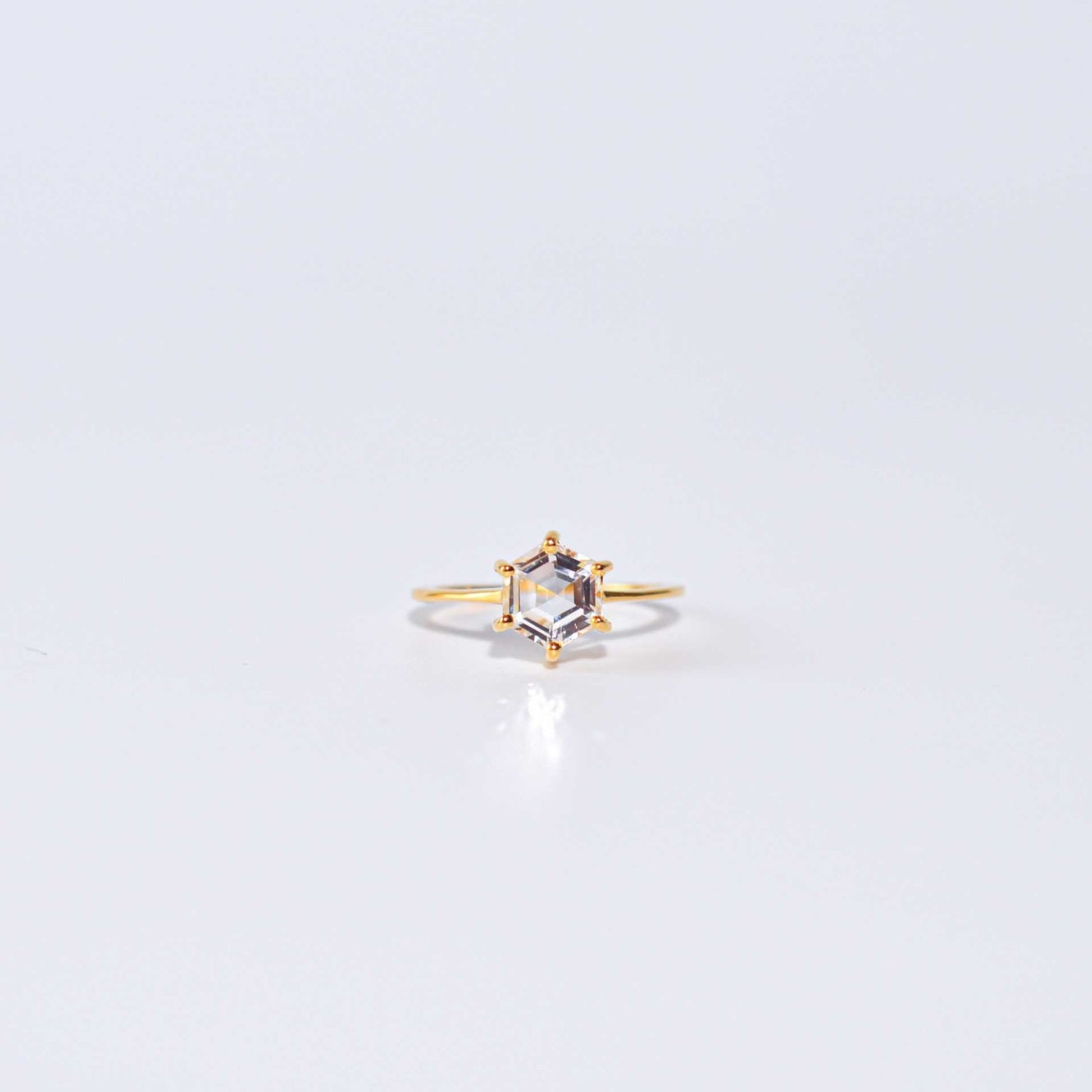 7 mm Hexagon cut White Topaz Yellow gold plated Ring