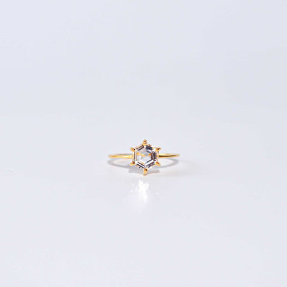 7 mm Hexagon cut White Topaz Yellow gold plated Ring