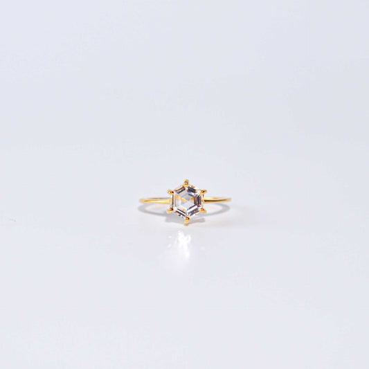 7 mm Hexagon cut White Topaz Yellow gold plated Ring