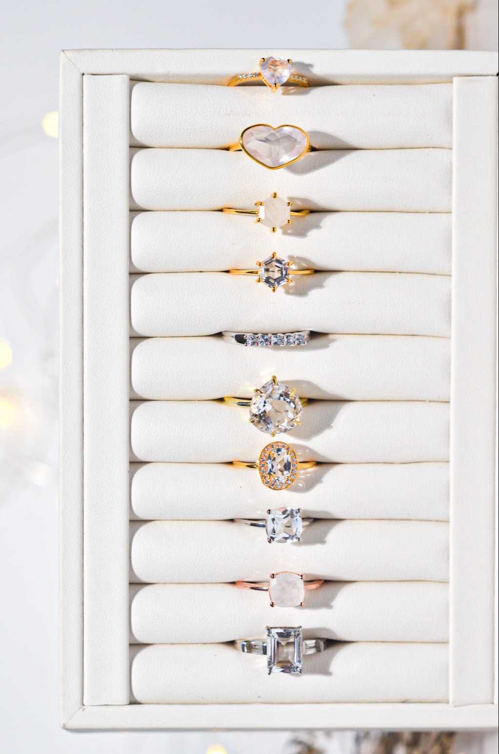 7 mm Hexagon cut White Topaz Yellow gold plated Ring