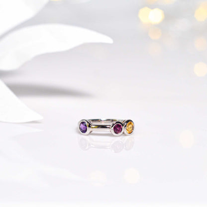 4 mm Tri-gemstone colored Satellite Ring