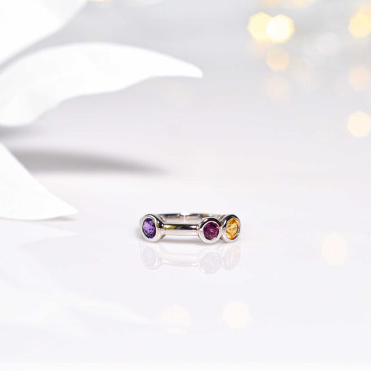 4 mm Tri-gemstone colored Satellite Ring