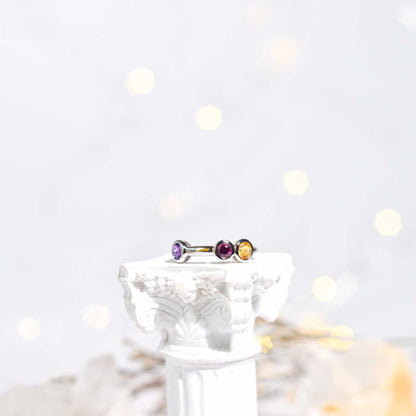 4 mm Tri-gemstone colored Satellite Ring