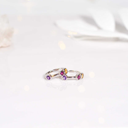 4 mm Tri-gemstone colored Satellite Ring