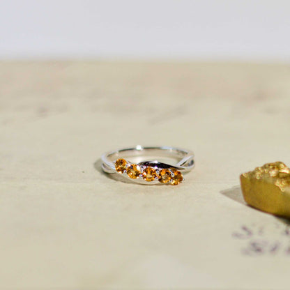 3 mm round cut Citrine 5-stone Ring