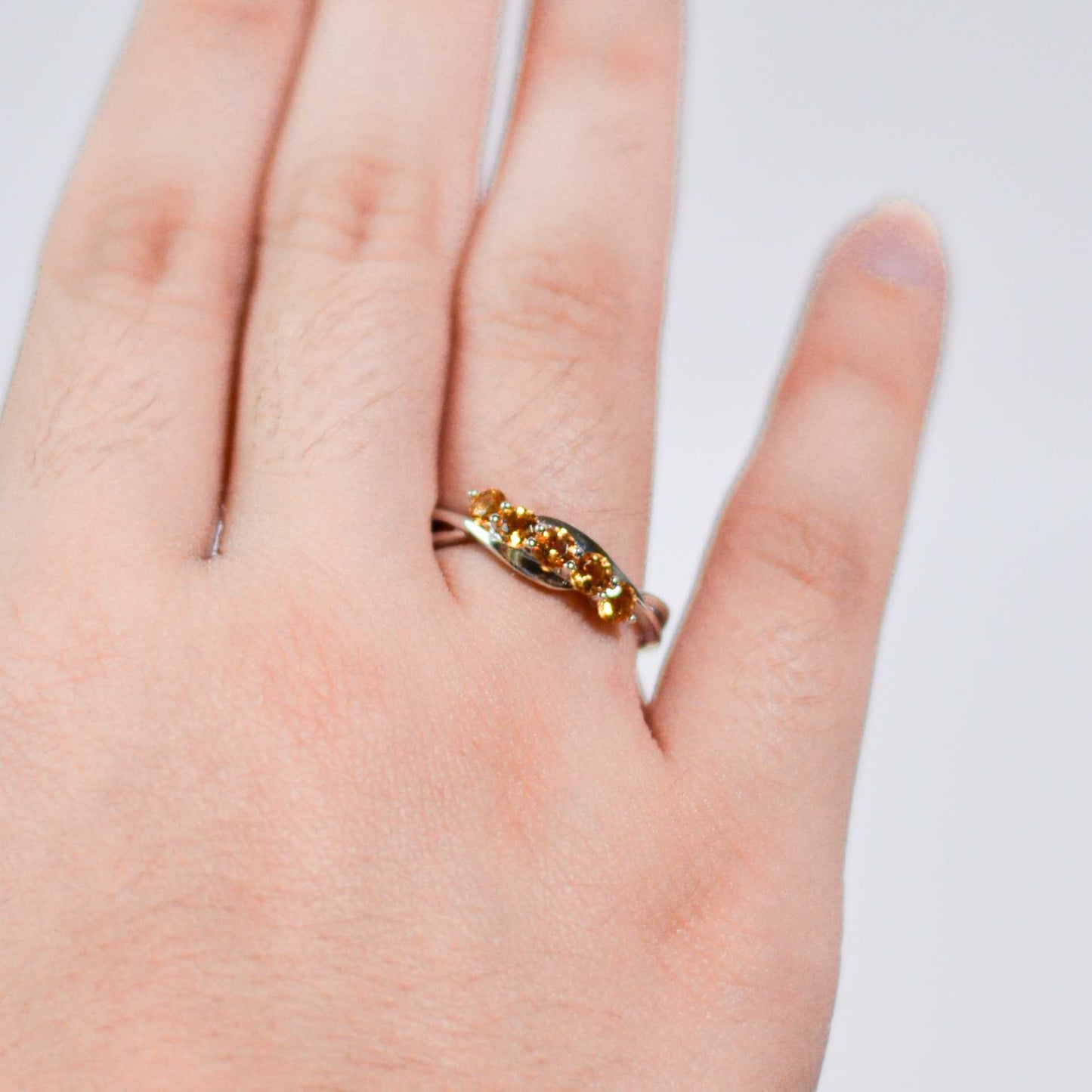 3 mm round cut Citrine 5-stone Ring