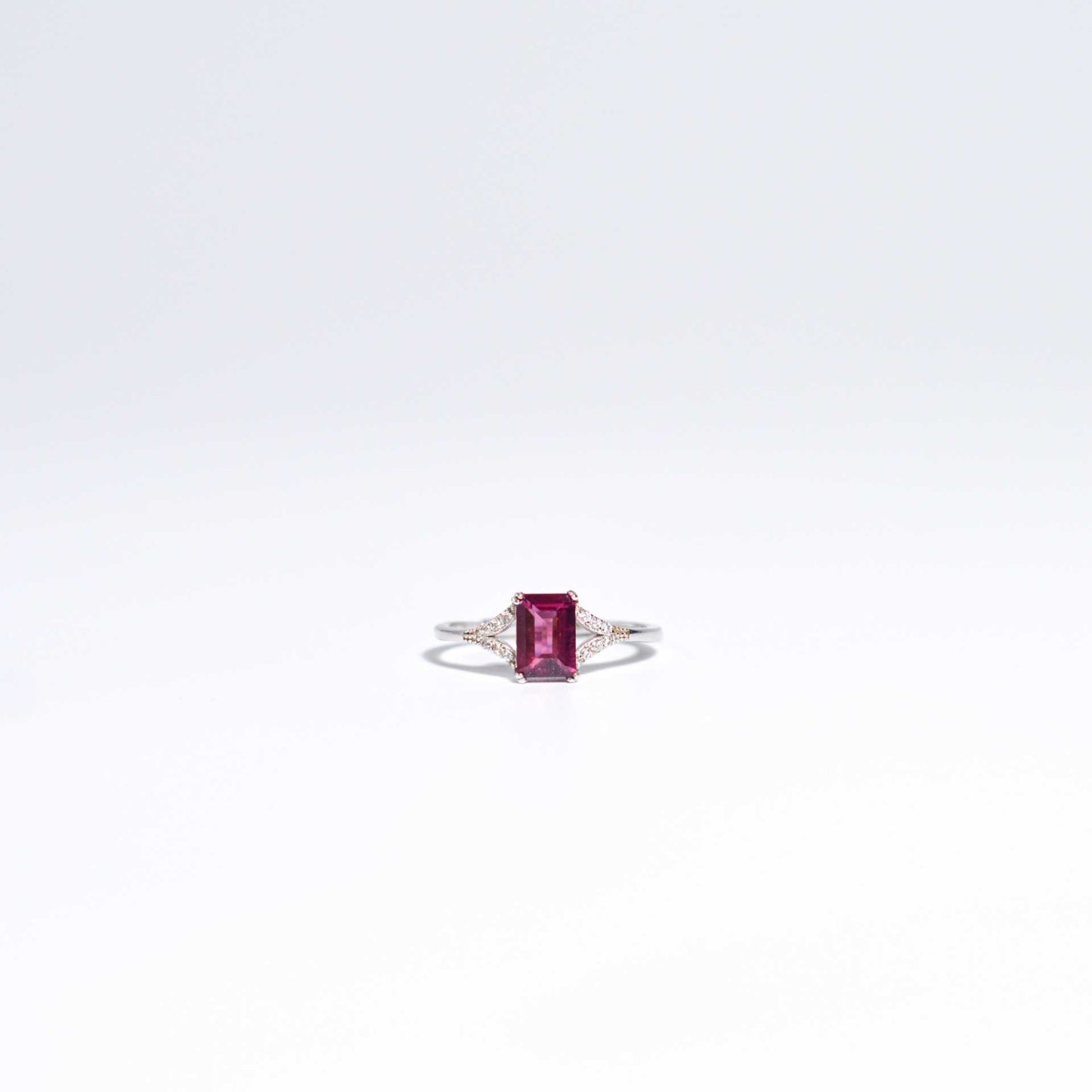 7 x 5 mm baguette Tourmaline Y Cz stones band Rhodium plated ring