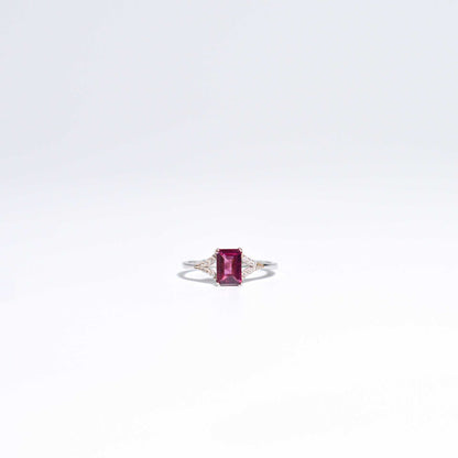 7 x 5 mm baguette Tourmaline Y Cz stones band Rhodium plated ring