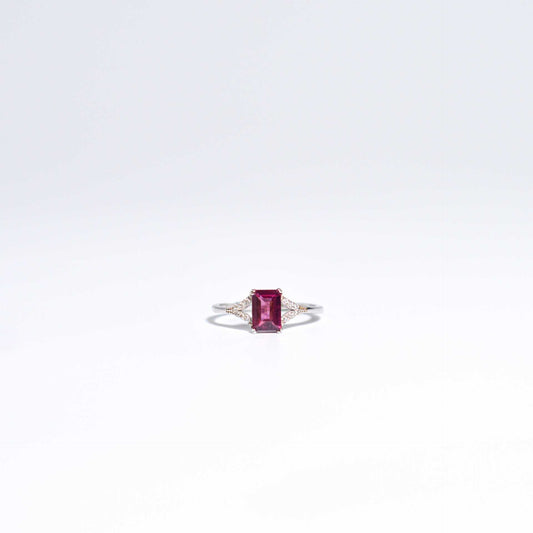 7 x 5 mm baguette Tourmaline Y Cz stones band Rhodium plated ring