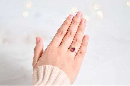 7 x 5 mm baguette Tourmaline Y Cz stones band Rhodium plated ring