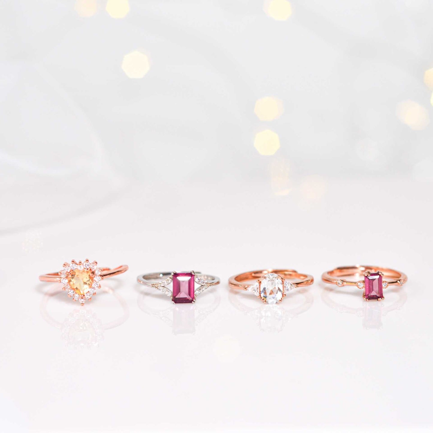 7 x 5 mm baguette Tourmaline Y Cz stones band Rhodium plated ring
