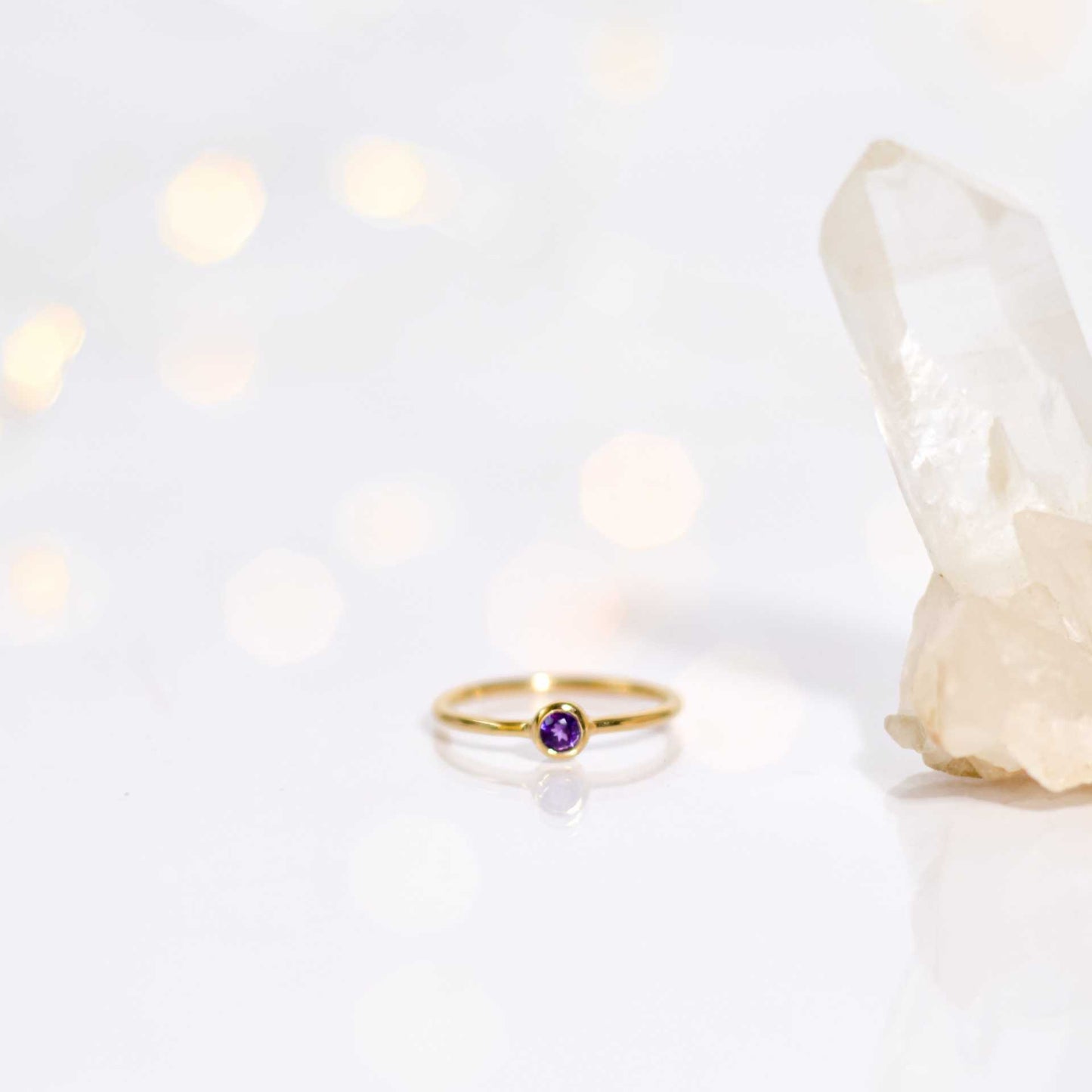 3 mm Round cut Purple Amethyst Stacking Ring