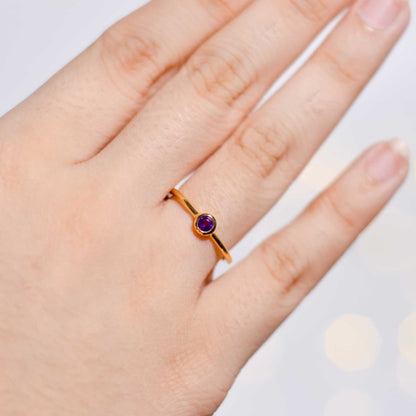 3 mm Round cut Purple Amethyst Stacking Ring