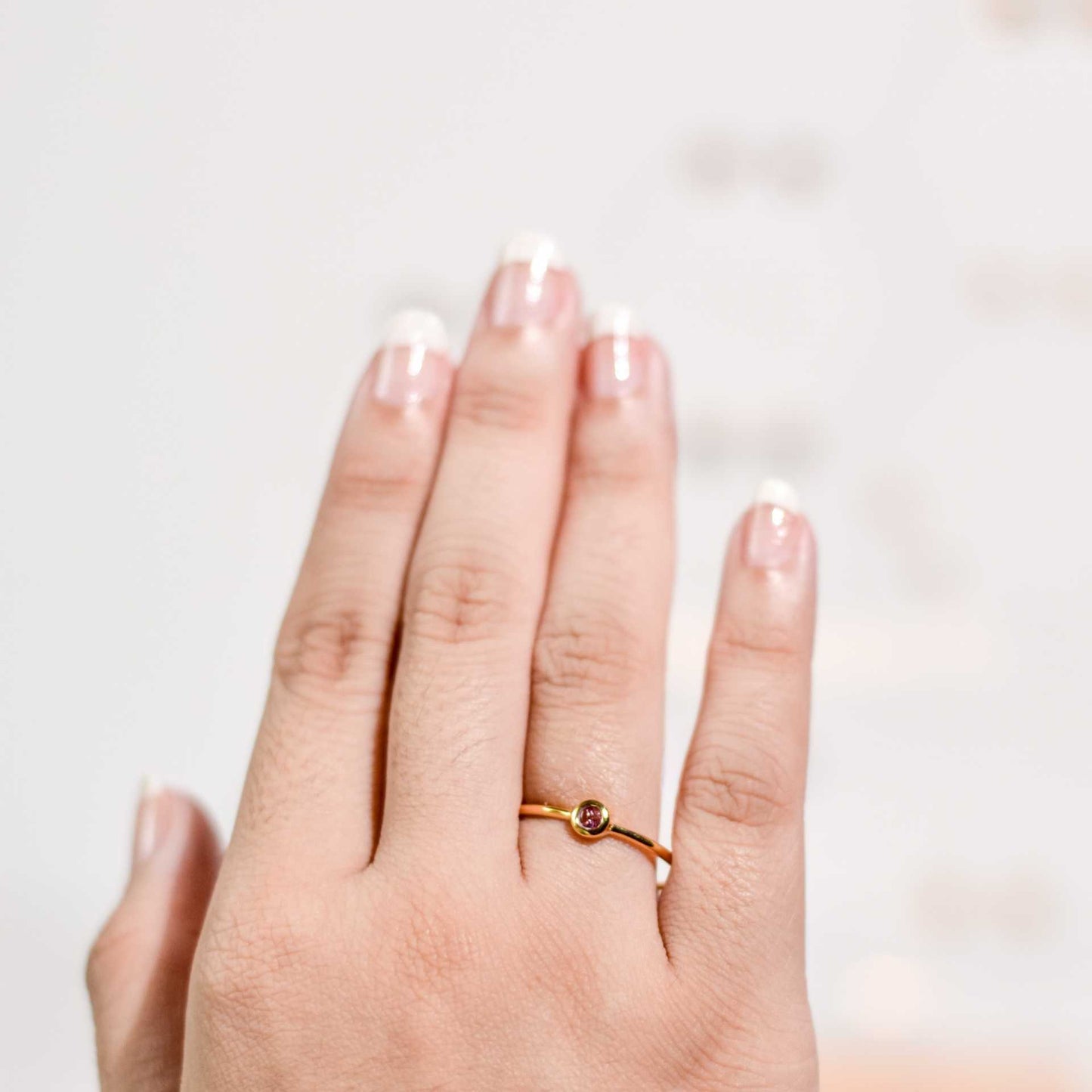 3 mm Round cut Red Garnet Stacking Ring