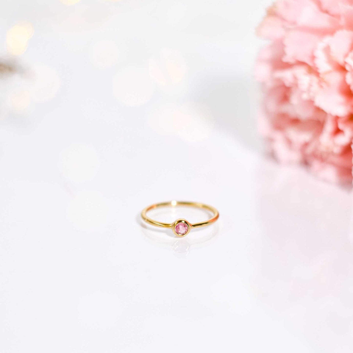 3 mm Round cut Pink Tourmaline Stacking Ring