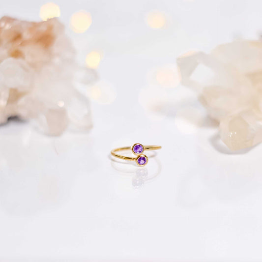 3 mm Round cut Purple Amethyst Open Ring