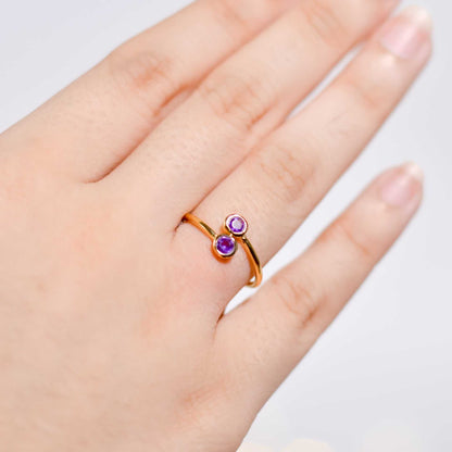 3 mm Round cut Purple Amethyst Open Ring