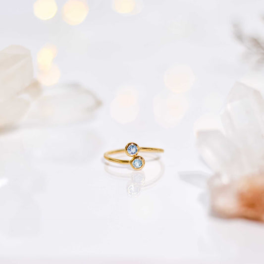 3 mm Round cut Blue Topaz Open Ring
