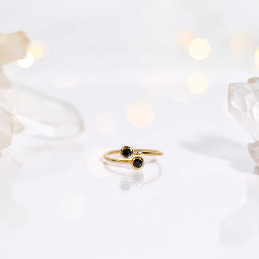 3 mm Round cut Black Onyx Open Ring