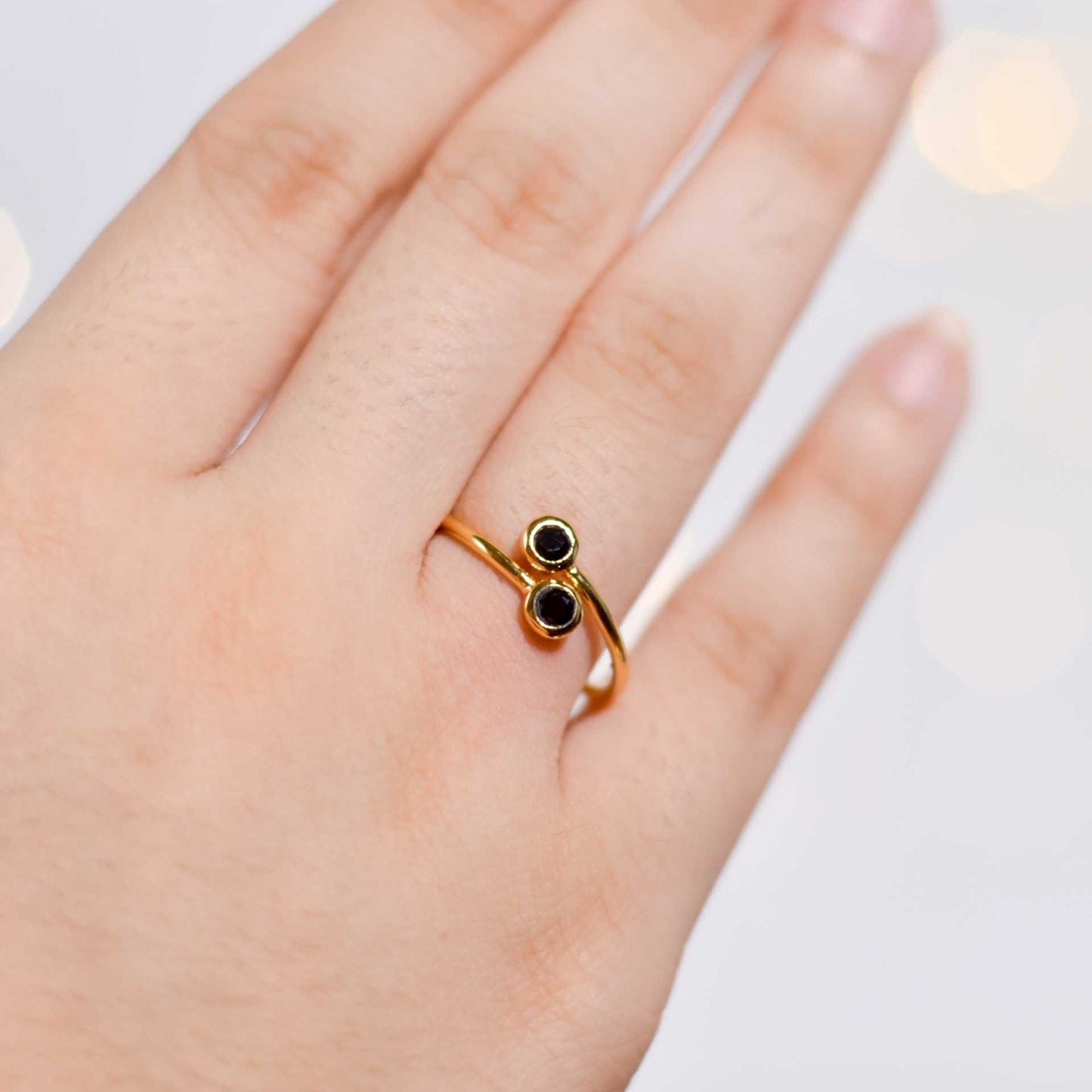 3 mm Round cut Black Onyx Open Ring