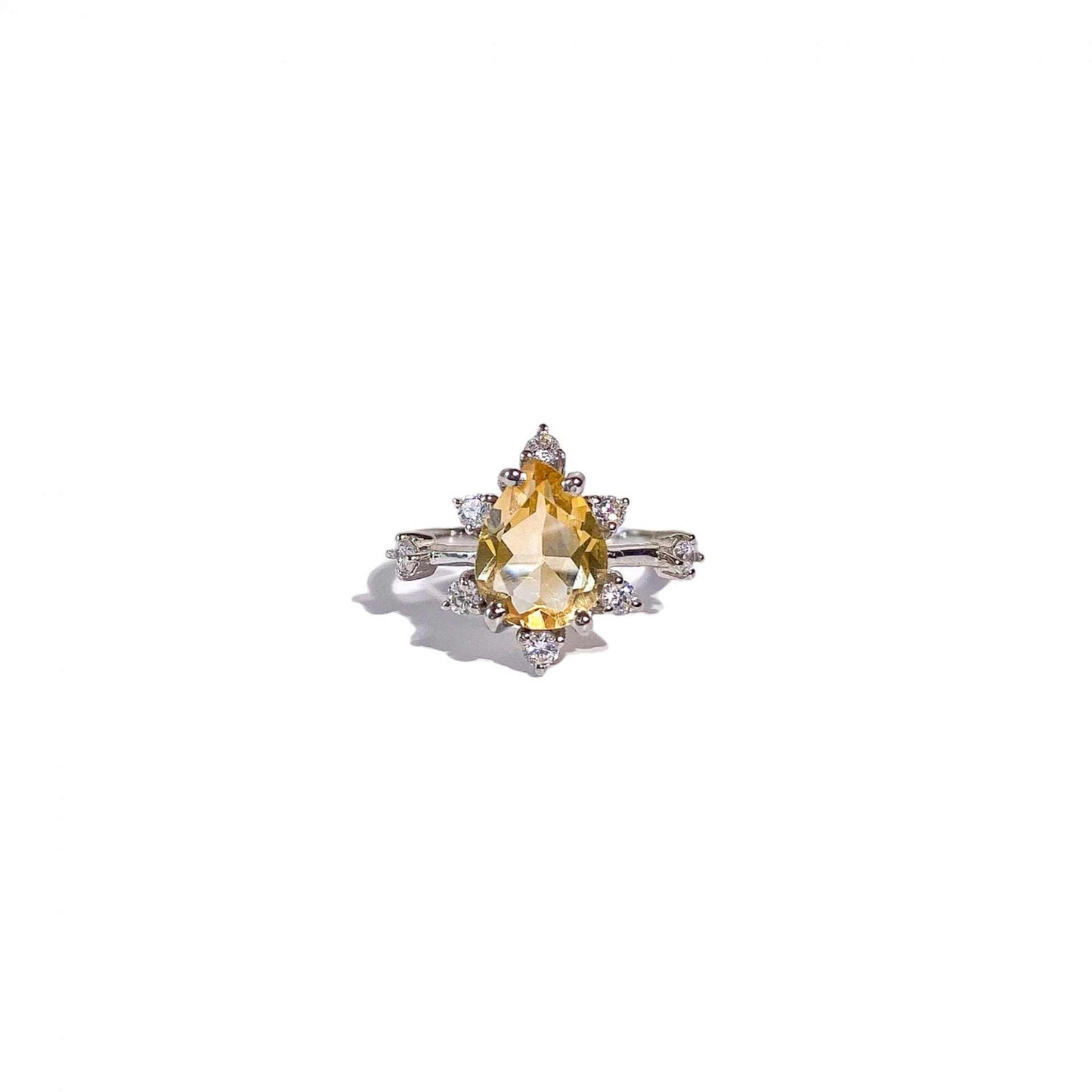 8 x 6 mm Pear cut Citrine Sunburst Ring