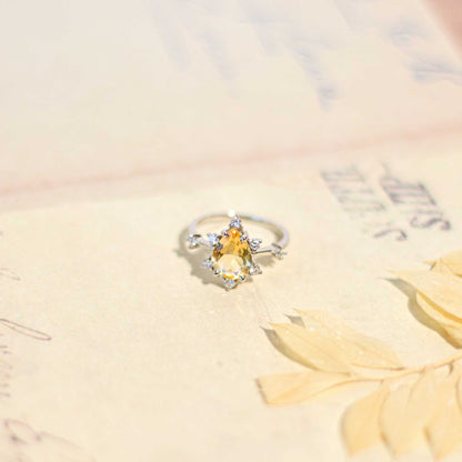8 x 6 mm Pear cut Citrine Sunburst Ring