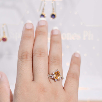 8 x 6 mm Pear cut Citrine Sunburst Ring