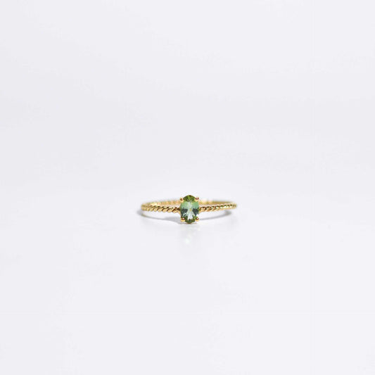 6 x 4 mm Oval cut Light Green Tourmaline Twisted Ring