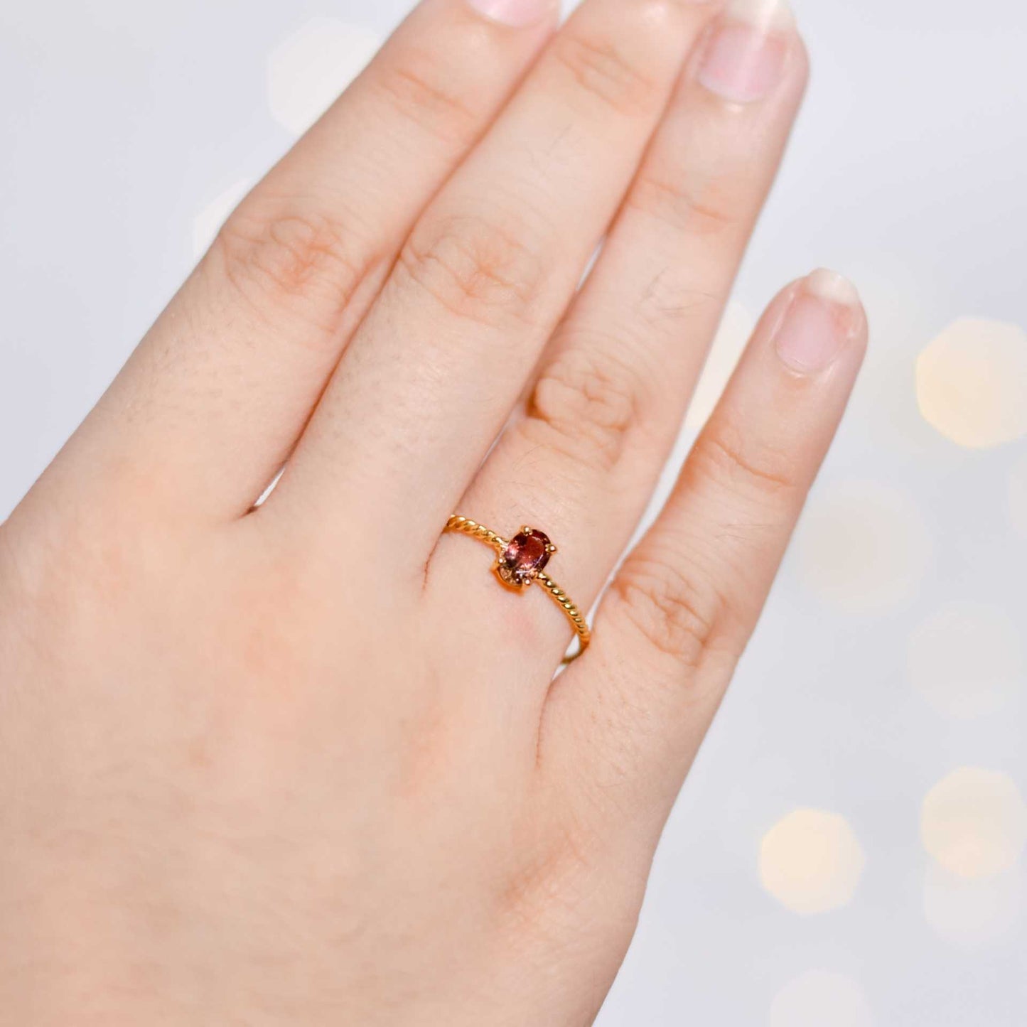 6 x 4 mm Oval cut Pink Tourmaline Twisted Ring