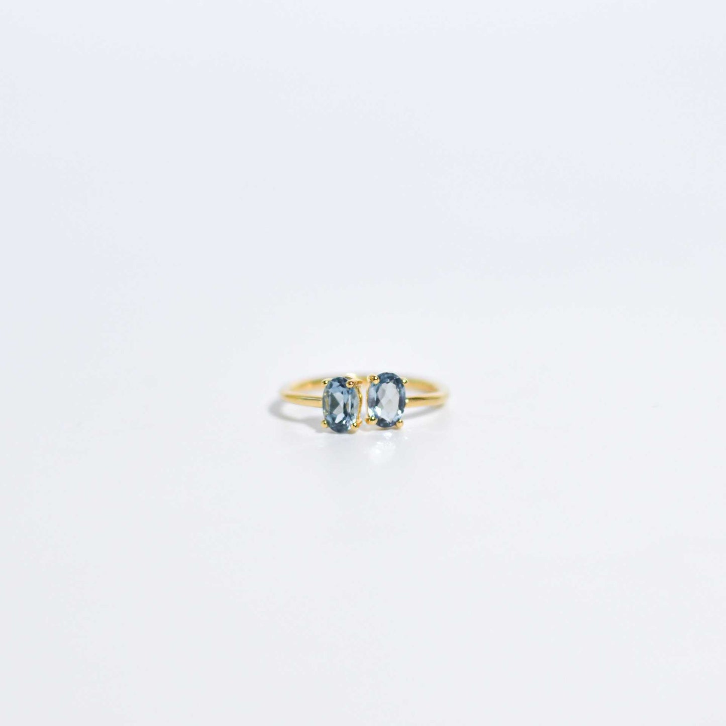 6 x 4 mm Oval cut London Blue Topaz Double stone Open Ring