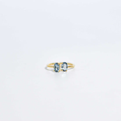 6 x 4 mm Oval cut London Blue Topaz Double stone Open Ring
