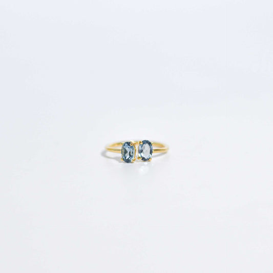 6 x 4 mm Oval cut London Blue Topaz Double stone Open Ring