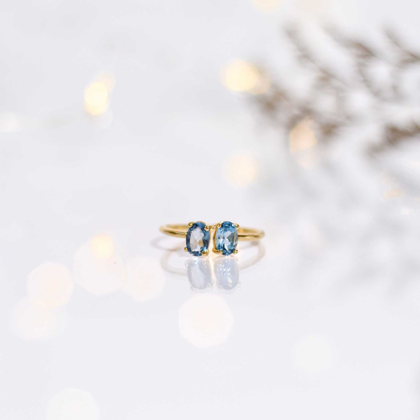 6 x 4 mm Oval cut London Blue Topaz Double stone Open Ring