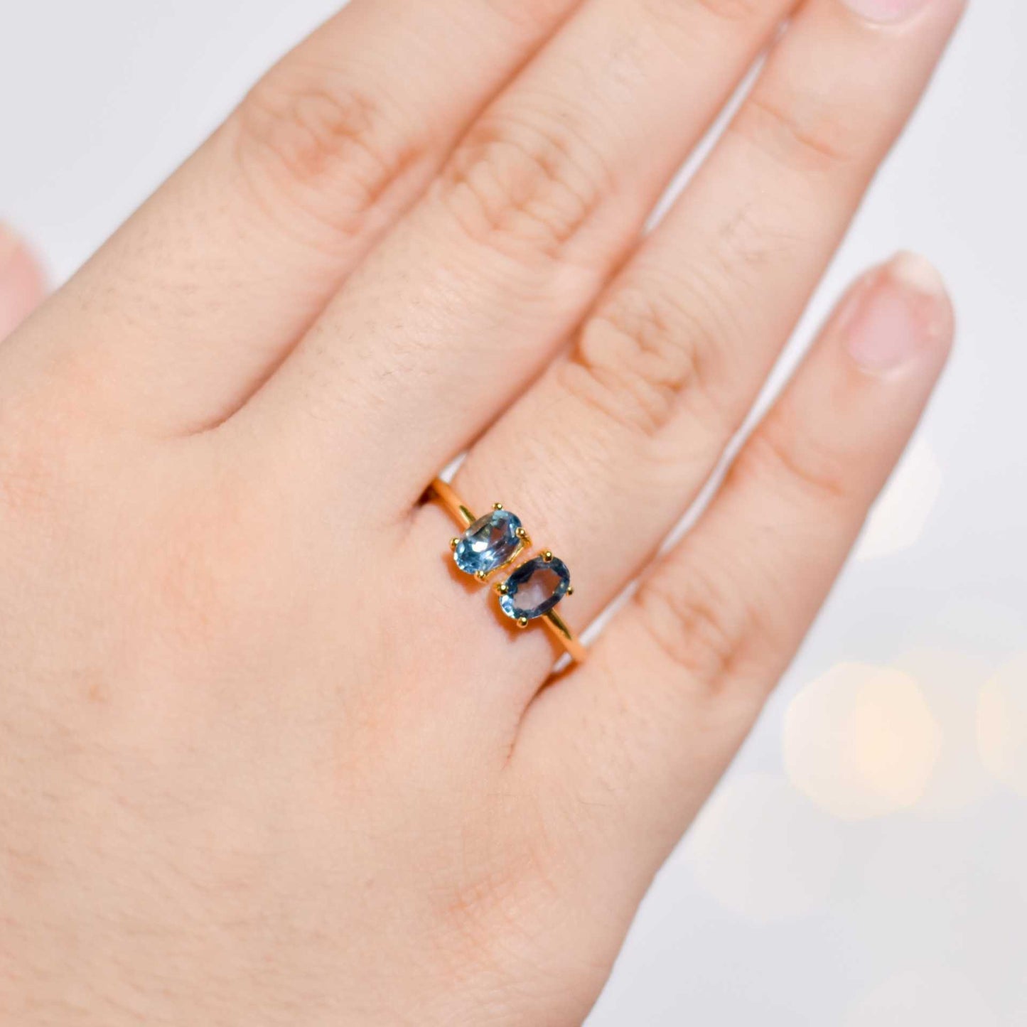 6 x 4 mm Oval cut London Blue Topaz Double stone Open Ring