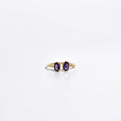 6 x 4 mm Oval cut Purple Amethyst Double stone Open Ring