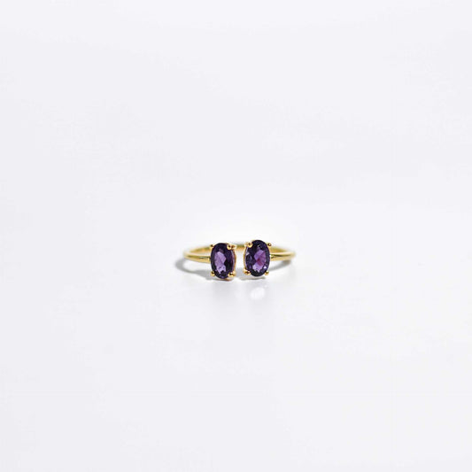 6 x 4 mm Oval cut Purple Amethyst Double stone Open Ring