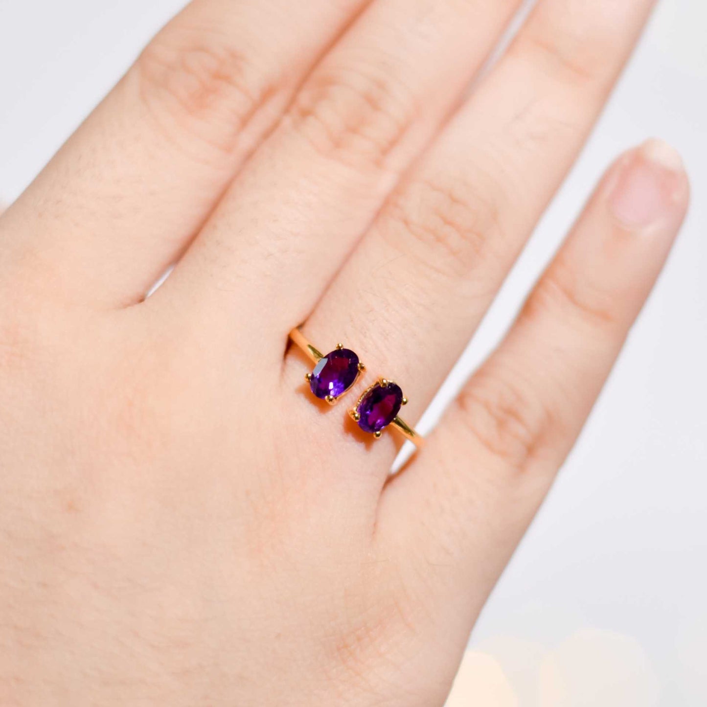 6 x 4 mm Oval cut Purple Amethyst Double stone Open Ring