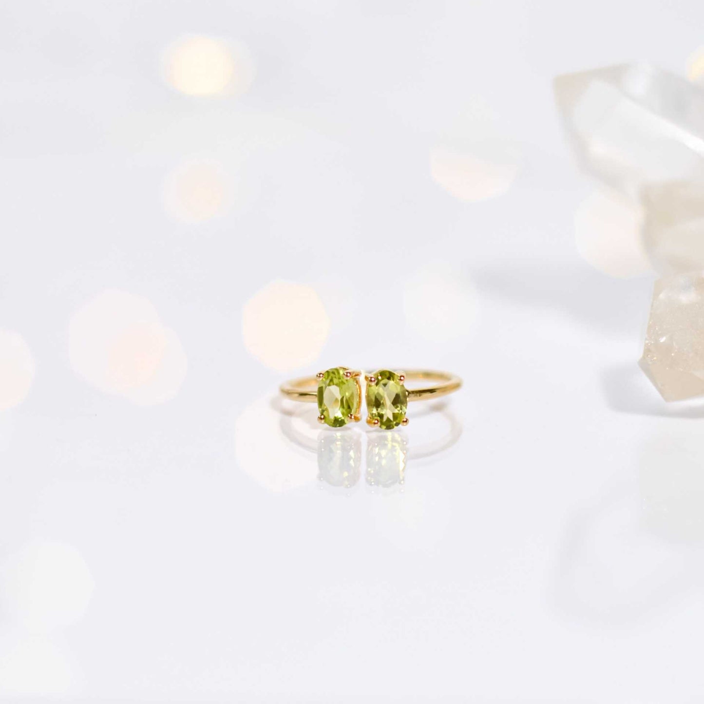 6 x 4 mm Oval cut Peridot Double stone Open Ring