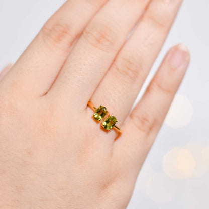 6 x 4 mm Oval cut Peridot Double stone Open Ring