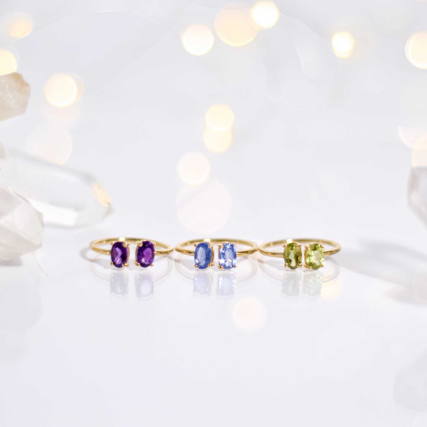 6 x 4 mm Oval cut Peridot Double stone Open Ring