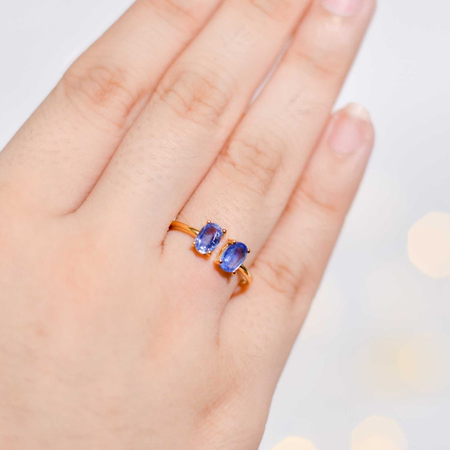 6 x 4 mm Oval cut Kyanite Double stone Open Ring